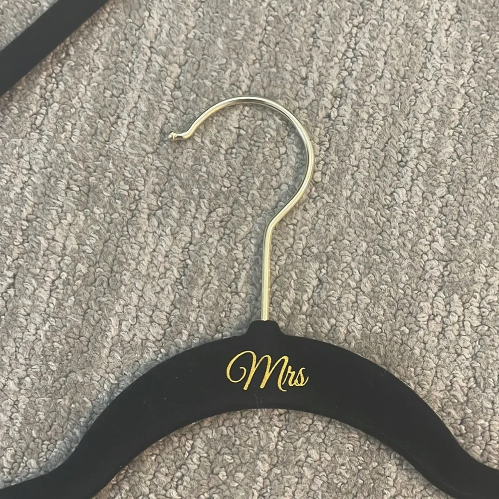 Set of 3 “Mrs” Black Velvet Hangers for Wedding or Bridal Event